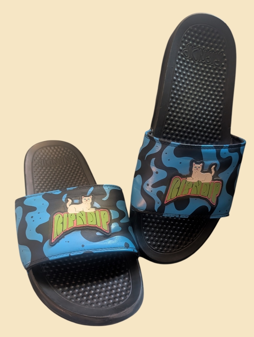 Mens Ripndip Blue Black Cat Slide Sandals Size 12 Rip N Dip